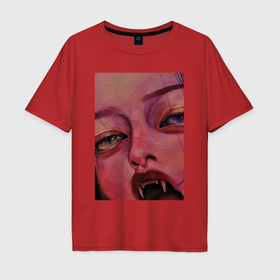 Мужская футболка хлопок Oversize с принтом Нарисованная девушка вампир в Петрозаводске, 100% хлопок | свободный крой, круглый ворот, “спинка” длиннее передней части | Тематика изображения на принте: 