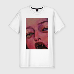 Мужская футболка хлопок Slim с принтом Нарисованная девушка вампир в Петрозаводске, 92% хлопок, 8% лайкра | приталенный силуэт, круглый вырез ворота, длина до линии бедра, короткий рукав | Тематика изображения на принте: 
