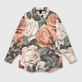 Мужская рубашка oversize 3D с принтом Белые и красные розы в Курске,  |  | 