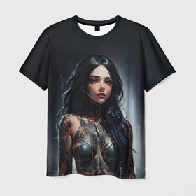 Мужская футболка 3D с принтом Татуированная девушка в Курске, 100% полиэфир | прямой крой, круглый вырез горловины, длина до линии бедер | Тематика изображения на принте: 
