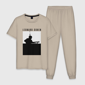 Мужская пижама хлопок с принтом Tribute to Leonard Cohen в Курске, 100% хлопок | брюки и футболка прямого кроя, без карманов, на брюках мягкая резинка на поясе и по низу штанин
 | 