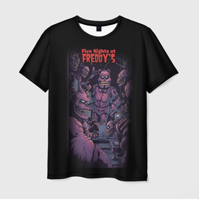 Мужская футболка 3D с принтом Five Nights at Freddys poster в Тюмени, 100% полиэфир | прямой крой, круглый вырез горловины, длина до линии бедер | Тематика изображения на принте: 