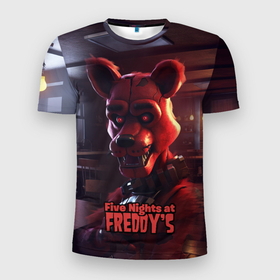 Мужская футболка 3D Slim с принтом Five Nights at Freddys Mangle в Тюмени, 100% полиэстер с улучшенными характеристиками | приталенный силуэт, круглая горловина, широкие плечи, сужается к линии бедра | 