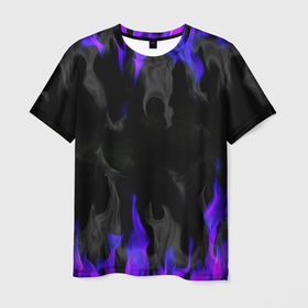 Мужская футболка 3D с принтом Неоновый огонь и дым в Белгороде, 100% полиэфир | прямой крой, круглый вырез горловины, длина до линии бедер | 