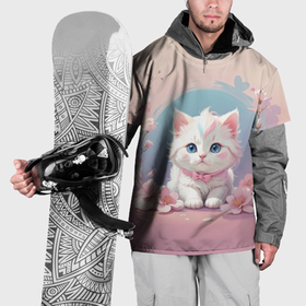 Накидка на куртку 3D с принтом Милый котёнок с цветами в Курске, 100% полиэстер |  | 