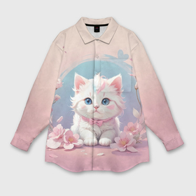Мужская рубашка oversize 3D с принтом Милый котёнок с цветами в Петрозаводске,  |  | 