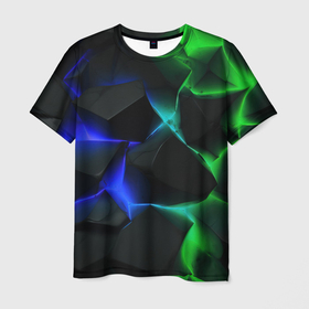 Мужская футболка 3D с принтом Синие и зеленые  плиты в Кировске, 100% полиэфир | прямой крой, круглый вырез горловины, длина до линии бедер | Тематика изображения на принте: 
