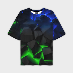 Мужская футболка oversize 3D с принтом Разлом синих и зеленых  плит в Курске,  |  | 