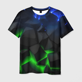 Мужская футболка 3D с принтом Разлом синих и зеленых  плит в Екатеринбурге, 100% полиэфир | прямой крой, круглый вырез горловины, длина до линии бедер | 