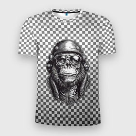 Мужская футболка 3D Slim с принтом Клетчатая обезьяна в Петрозаводске, 100% полиэстер с улучшенными характеристиками | приталенный силуэт, круглая горловина, широкие плечи, сужается к линии бедра | 