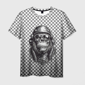 Мужская футболка 3D с принтом Клетчатая обезьяна в Петрозаводске, 100% полиэфир | прямой крой, круглый вырез горловины, длина до линии бедер | 