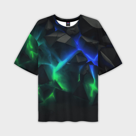 Мужская футболка oversize 3D с принтом Разлом синих  и зеленых плит в Курске,  |  | 