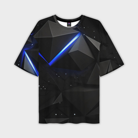 Мужская футболка oversize 3D с принтом Черные плиты и синяя неоновая линия в Санкт-Петербурге,  |  | 