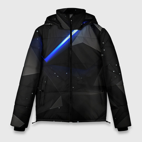 Мужская зимняя куртка 3D с принтом Черные плиты и синяя неоновая линия в Екатеринбурге, верх — 100% полиэстер; подкладка — 100% полиэстер; утеплитель — 100% полиэстер | длина ниже бедра, свободный силуэт Оверсайз. Есть воротник-стойка, отстегивающийся капюшон и ветрозащитная планка. 

Боковые карманы с листочкой на кнопках и внутренний карман на молнии. | 
