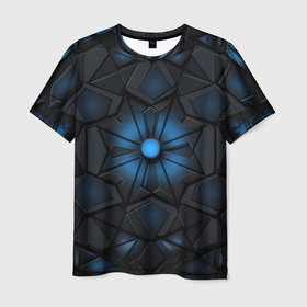 Мужская футболка 3D с принтом Калейдоскопные черные и синие узоры , 100% полиэфир | прямой крой, круглый вырез горловины, длина до линии бедер | 