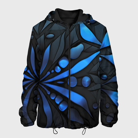 Мужская куртка 3D с принтом Black blue  elements в Новосибирске, ткань верха — 100% полиэстер, подклад — флис | прямой крой, подол и капюшон оформлены резинкой с фиксаторами, два кармана без застежек по бокам, один большой потайной карман на груди. Карман на груди застегивается на липучку | 