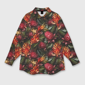 Мужская рубашка oversize 3D с принтом Тропические  цветы паттерн в Кировске,  |  | 