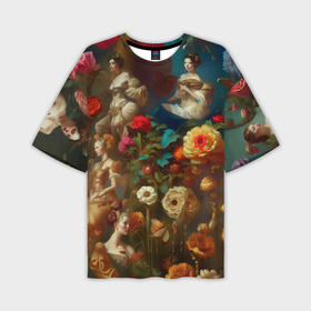 Мужская футболка oversize 3D с принтом Цветение цветы и девушки в Курске,  |  | 