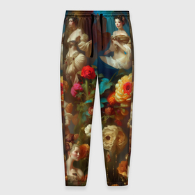 Мужские брюки 3D с принтом Цветение цветы и девушки в Тюмени, 100% полиэстер | манжеты по низу, эластичный пояс регулируется шнурком, по бокам два кармана без застежек, внутренняя часть кармана из мелкой сетки | 