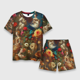 Мужской костюм с шортами 3D с принтом Цветение цветы и девушки в Кировске,  |  | 