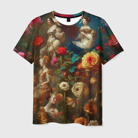 Мужская футболка 3D с принтом Цветение цветы и девушки в Курске, 100% полиэфир | прямой крой, круглый вырез горловины, длина до линии бедер | 