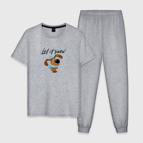 Мужская пижама хлопок с принтом Собака с надписью: Let it snow в Тюмени, 100% хлопок | брюки и футболка прямого кроя, без карманов, на брюках мягкая резинка на поясе и по низу штанин
 | 