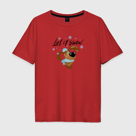Мужская футболка хлопок Oversize с принтом Собака с надписью: Let it snow в Тюмени, 100% хлопок | свободный крой, круглый ворот, “спинка” длиннее передней части | 