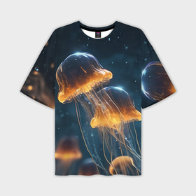 Мужская футболка oversize 3D с принтом Люминисцентные медузы ,  |  | 
