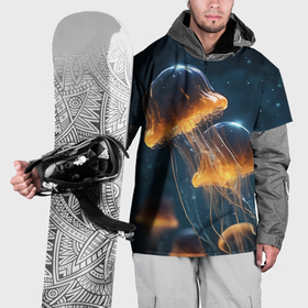 Накидка на куртку 3D с принтом Люминисцентные медузы в Петрозаводске, 100% полиэстер |  | 