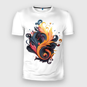 Мужская футболка 3D Slim с принтом пламя феникса в Новосибирске, 100% полиэстер с улучшенными характеристиками | приталенный силуэт, круглая горловина, широкие плечи, сужается к линии бедра | Тематика изображения на принте: 
