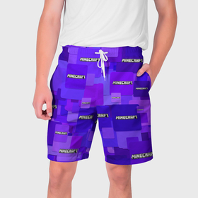 Мужские шорты 3D с принтом Minecraft pattern logo ,  полиэстер 100% | прямой крой, два кармана без застежек по бокам. Мягкая трикотажная резинка на поясе, внутри которой широкие завязки. Длина чуть выше колен | 