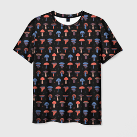 Мужская футболка 3D с принтом Мухоморы паттерн в Кировске, 100% полиэфир | прямой крой, круглый вырез горловины, длина до линии бедер | 
