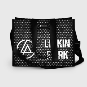 Сумка-шоппер 3D с принтом Linkin Park glitch на темном фоне: надпись и символ в Тюмени, 100% полиэстер | застегивается на металлическую кнопку; внутренний карман застегивается на молнию. Стенки укреплены специальным мягким материалом, чтобы защитить содержимое от несильных ударов
 | 