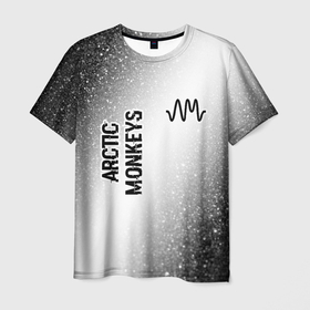 Мужская футболка 3D с принтом Arctic Monkeys glitch на светлом фоне: надпись, символ в Петрозаводске, 100% полиэфир | прямой крой, круглый вырез горловины, длина до линии бедер | 