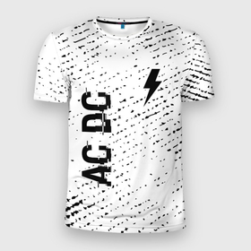 Мужская футболка 3D Slim с принтом AC DC glitch на светлом фоне: надпись, символ в Курске, 100% полиэстер с улучшенными характеристиками | приталенный силуэт, круглая горловина, широкие плечи, сужается к линии бедра | 