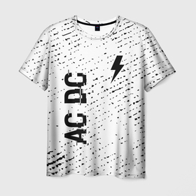 Мужская футболка 3D с принтом AC DC glitch на светлом фоне: надпись, символ в Курске, 100% полиэфир | прямой крой, круглый вырез горловины, длина до линии бедер | 