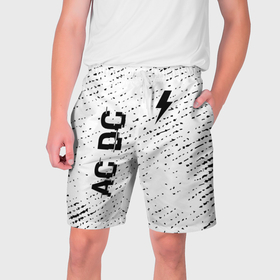 Мужские шорты 3D с принтом AC DC glitch на светлом фоне: надпись, символ в Кировске,  полиэстер 100% | прямой крой, два кармана без застежек по бокам. Мягкая трикотажная резинка на поясе, внутри которой широкие завязки. Длина чуть выше колен | 