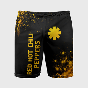Мужские шорты спортивные с принтом Red Hot Chili Peppers   gold gradient: надпись, символ в Белгороде,  |  | Тематика изображения на принте: 