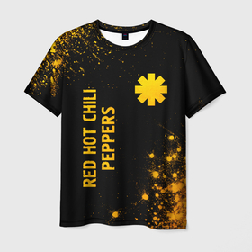 Мужская футболка 3D с принтом Red Hot Chili Peppers   gold gradient: надпись, символ в Новосибирске, 100% полиэфир | прямой крой, круглый вырез горловины, длина до линии бедер | 