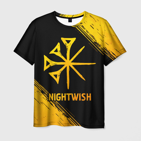 Мужская футболка 3D с принтом Nightwish   gold gradient в Кировске, 100% полиэфир | прямой крой, круглый вырез горловины, длина до линии бедер | 