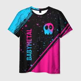 Мужская футболка 3D с принтом Babymetal   neon gradient: надпись, символ в Курске, 100% полиэфир | прямой крой, круглый вырез горловины, длина до линии бедер | 