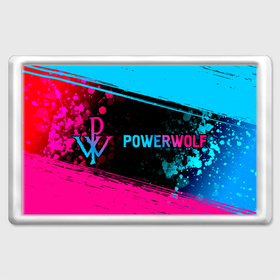 Магнит 45*70 с принтом Powerwolf   neon gradient: надпись и символ , Пластик | Размер: 78*52 мм; Размер печати: 70*45 | 