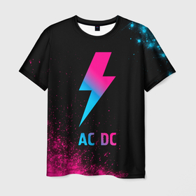Мужская футболка 3D с принтом AC DC   neon gradient в Курске, 100% полиэфир | прямой крой, круглый вырез горловины, длина до линии бедер | 