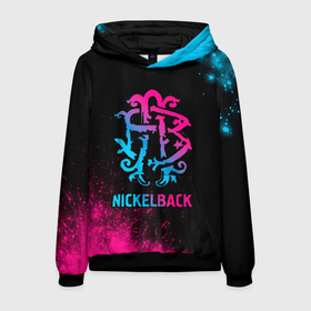 Мужская толстовка 3D с принтом Nickelback   neon gradient в Тюмени, 100% полиэстер | двухслойный капюшон со шнурком для регулировки, мягкие манжеты на рукавах и по низу толстовки, спереди карман-кенгуру с мягким внутренним слоем. | Тематика изображения на принте: 