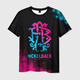 Мужская футболка 3D с принтом Nickelback   neon gradient в Тюмени, 100% полиэфир | прямой крой, круглый вырез горловины, длина до линии бедер | Тематика изображения на принте: 