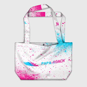 Пляжная сумка 3D с принтом Papa Roach neon gradient style: надпись и символ в Екатеринбурге, 100% полиэстер | застегивается на металлическую кнопку; внутренний карман застегивается на молнию. Стенки укреплены специальным мягким материалом, чтобы защитить содержимое от несильных ударов
 | 