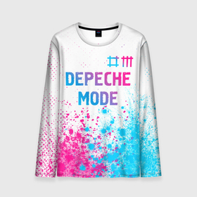 Мужской лонгслив 3D с принтом Depeche Mode neon gradient style: символ сверху в Рязани, 100% полиэстер | длинные рукава, круглый вырез горловины, полуприлегающий силуэт | 