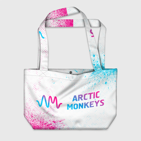 Пляжная сумка 3D с принтом Arctic Monkeys neon gradient style: надпись и символ в Петрозаводске, 100% полиэстер | застегивается на металлическую кнопку; внутренний карман застегивается на молнию. Стенки укреплены специальным мягким материалом, чтобы защитить содержимое от несильных ударов
 | 