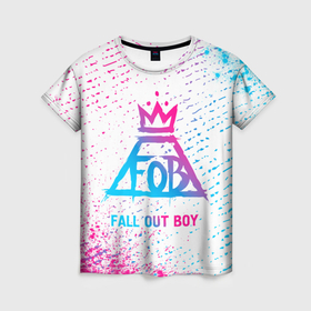 Женская футболка 3D с принтом Fall Out Boy neon gradient style , 100% полиэфир ( синтетическое хлопкоподобное полотно) | прямой крой, круглый вырез горловины, длина до линии бедер | 