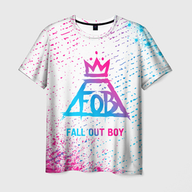 Мужская футболка 3D с принтом Fall Out Boy neon gradient style в Курске, 100% полиэфир | прямой крой, круглый вырез горловины, длина до линии бедер | 